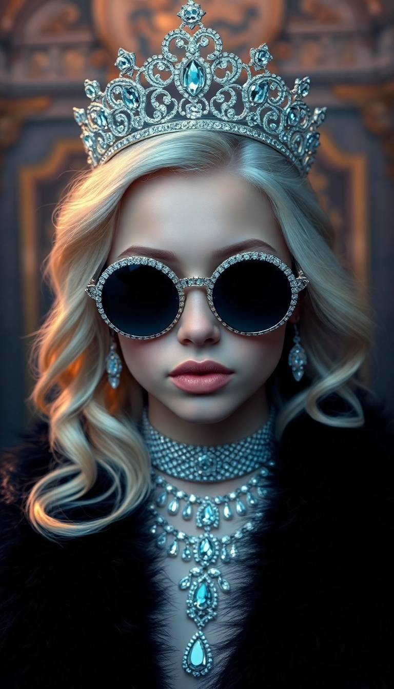 Best Young Platinum Blonde Queen in Black Fur Phone Dynamic Background